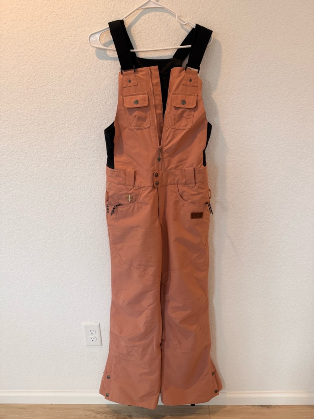 Rust Orange Snow Bib Overalls with Black Straps